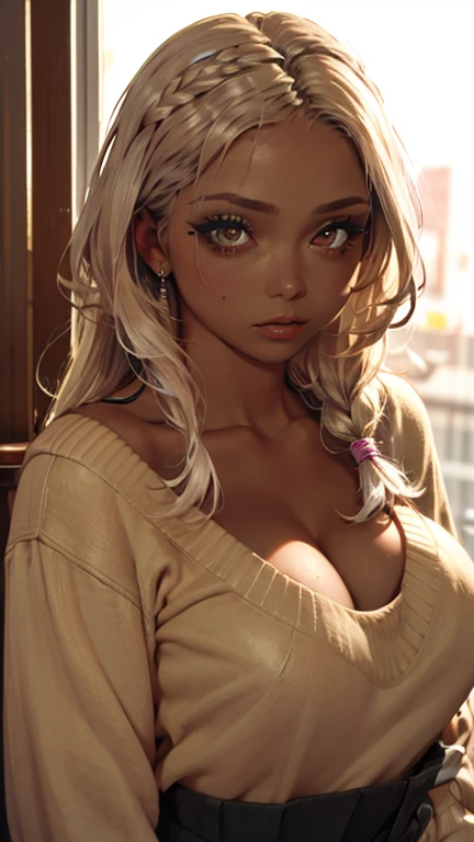 Character Focus、From above(school uniform:1.3), (Plain beige clothing around the waist:1.5), (West Knot:1.3), (white collared-shirt:1.4), ((white collar, Unbutton, Short sleeve):1.2), (Red checkered pleated skirt:1.3), ((necklace, Colorful Bracelets, × Hair Accessories):1.2),
Very detailed、(8k, RAW Photos, highest quality, masterpiece:1.2), (Very detailedな8K壁紙),shape、Professional Lighting,Sharp focus, Written boundary depth、
Browsing Caution、Clear Eyes、Perfect Anatomy、With a girl、15-year-old student、Black Gal(Dark Skin:1.2)、(Oily skin,Glowing Skin,Shiny skin,Sweat:1.2),smile、Plump thighs、Huge 、Fully exposed、Big Breasts,(gap between buttons:1.4)、Lift up your skirt、blue eyes、blonde、(Compensate:1.1)、(Black High Socks 1.6)、:1.6、Brown Loafers、Sitting、((Leg spread:1.5))，on the road、Pastel colored pantiesが見えている、((Pastel colored panties))、((Shiny panties))、((Normal location:1.4))、(((Crouching pose)))，((I was made to sit with my legs apart...))、Cowgirl, squat, Spread your legs、, blazer,good fingers, five fingers, best quality, high quality,