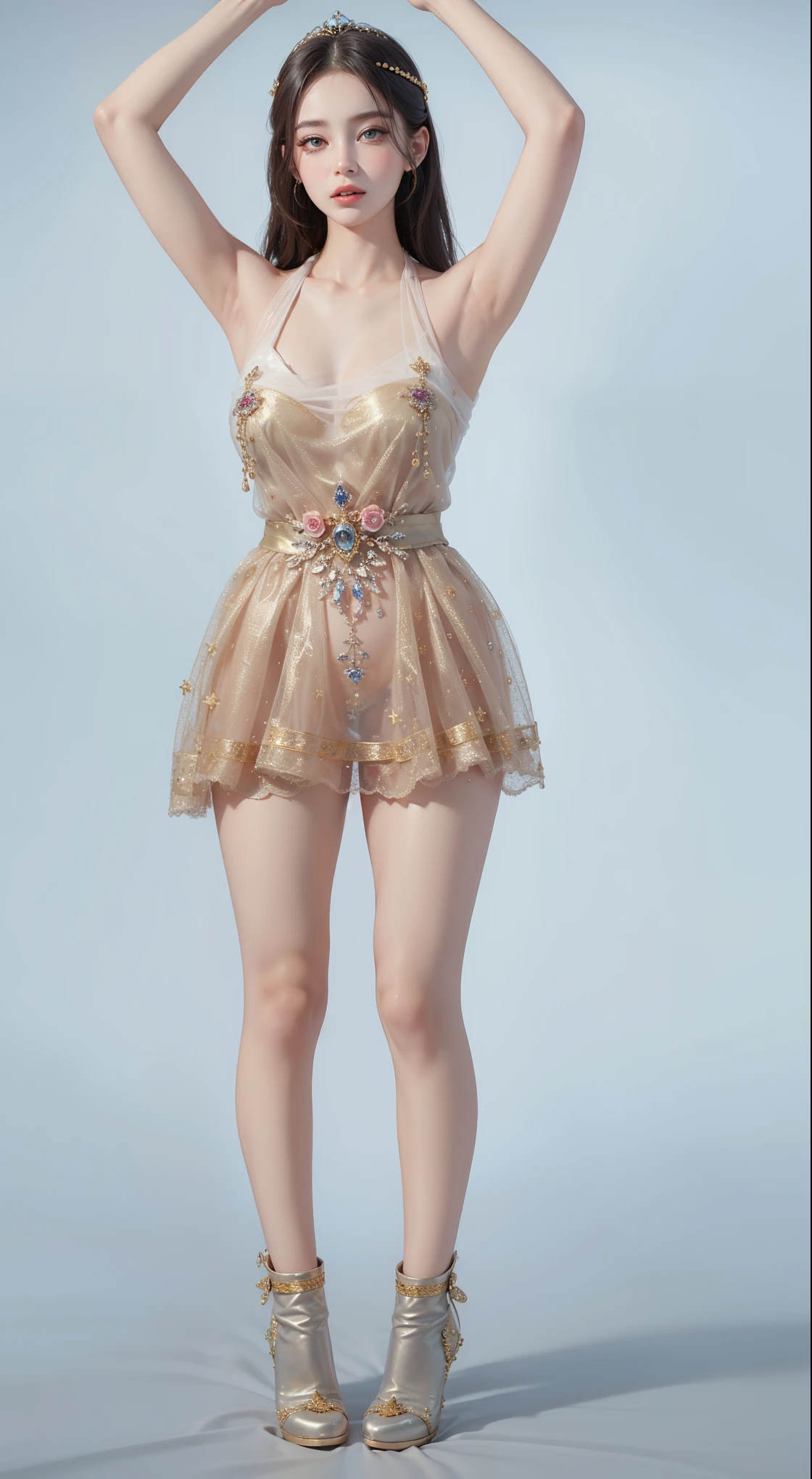 perfect accurate white teeth, very young girl, alisa, loose minidress, sexy dress, see-through transparent dress, perfect small breasts, (short brown hair:1.4), disheveled hair, (perfect light brown eyes:1.4), big brightness eyes, 16k, masterpiece, realistic style, outdoors, perfect fingers