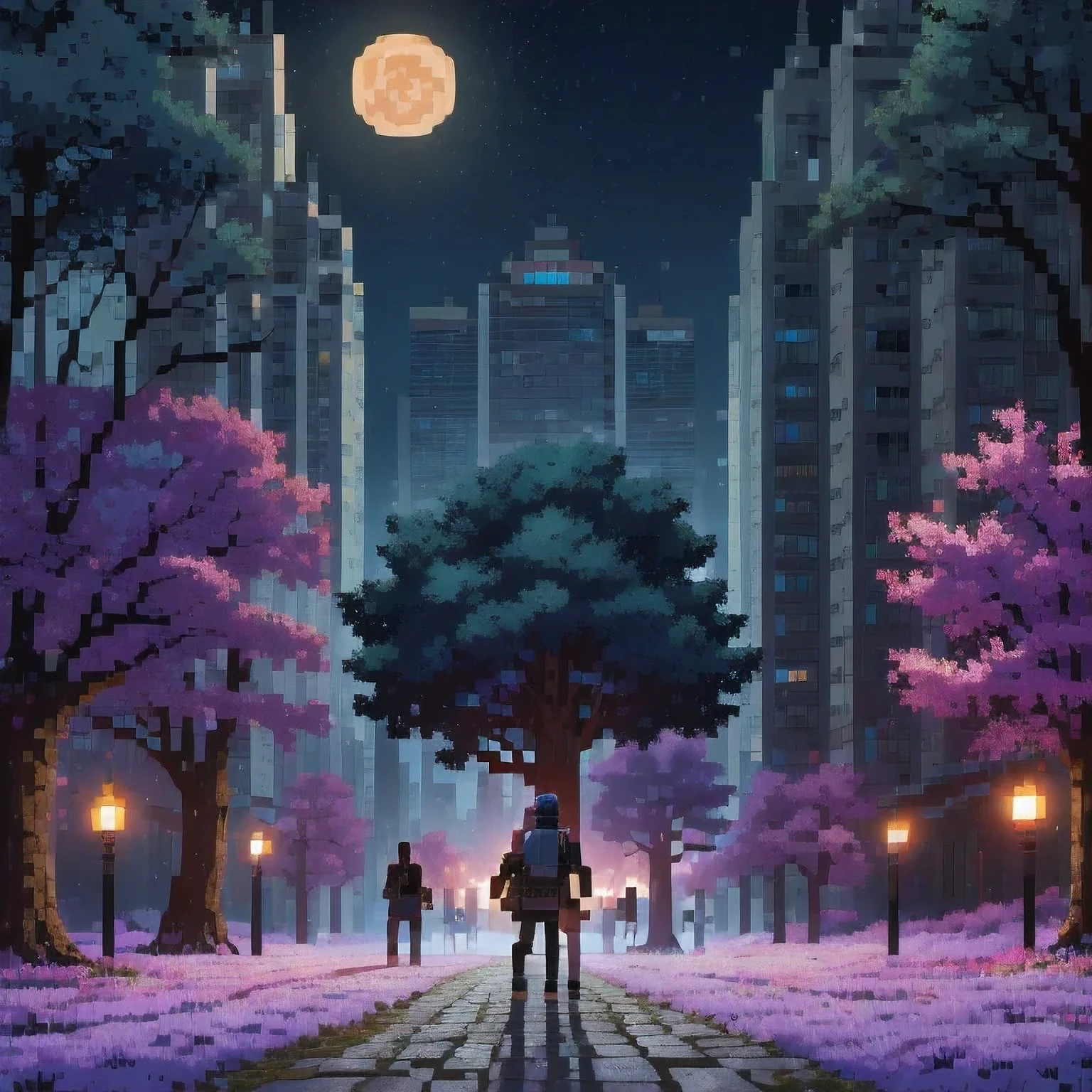 ((紫粉 City : 1.5)), (masterpiece), ( is the best quality: 1.0), ( Ultra High Resolution : 1.0), Detailed illustrations, Detailed Scenery , vibrant colors 紫粉 walking through the city, 8 K, night, Moon Clouds , ((magic, beautiful , Trees: 1.4 )), (( is the best quality, vibrant , 32 k Clear Lighting Effects )).
