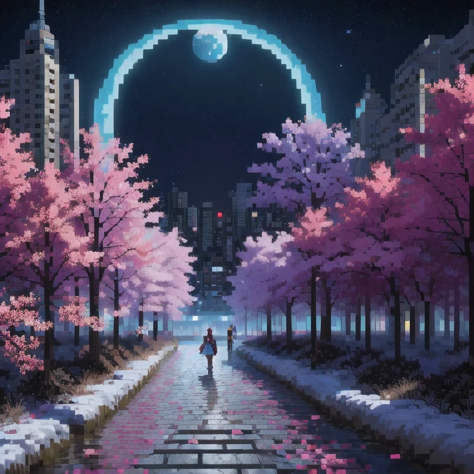 ((紫粉 City : 1.5)), (masterpiece), ( is the best quality: 1.0), ( Ultra High Resolution : 1.0), Detailed illustrations, Detailed Scenery , vibrant colors 紫粉 walking through the city, 8 K, night, Moon Clouds , ((magic, beautiful , Trees: 1.4 )), (( is the best quality, vibrant , 32 k Clear Lighting Effects )).
