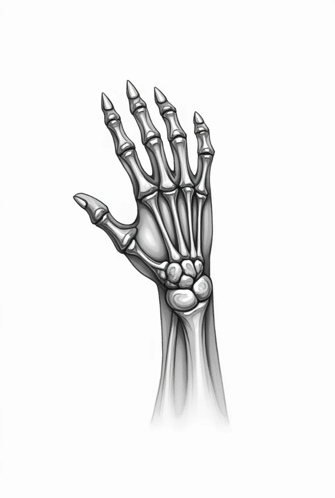 a 3d skeletal hand holding a knife in its fist, right side profile, detailed skeleton hands, left hand supporting the head, corrected hand, hand drawing, long, bony limbs, thin skeleton, 5 fingers). whole body, gesto desenhado, fleshy skeletal, high detail of a hand, detailed study of a human hand