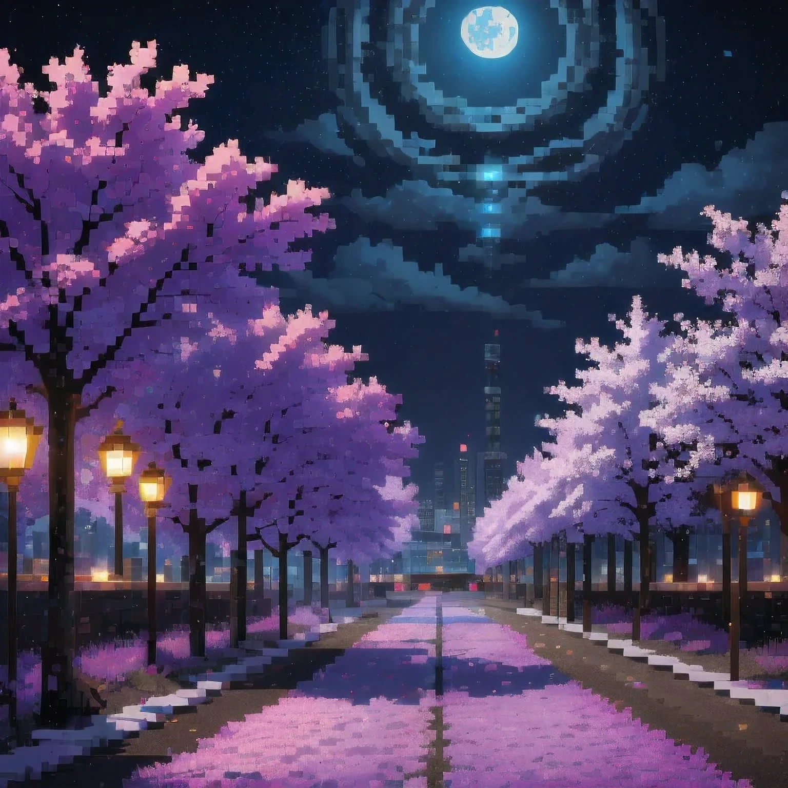 ((紫粉 City : 1.5)), (masterpiece), ( is the best quality: 1.0), ( Ultra High Resolution : 1.0), Detailed illustrations, Detailed Scenery , vibrant colors 紫粉 walking through the city, 8 K, night, Moon Clouds , ((magic, beautiful , Trees: 1.4 )), (( is the best quality, vibrant , 32 k Clear Lighting Effects )).
