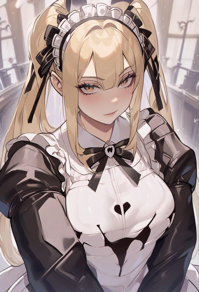 marie rose, maid uniform, headdress, black stockings, mansion, ThiccWithaQ art style, marie rose, cute, lewd, 