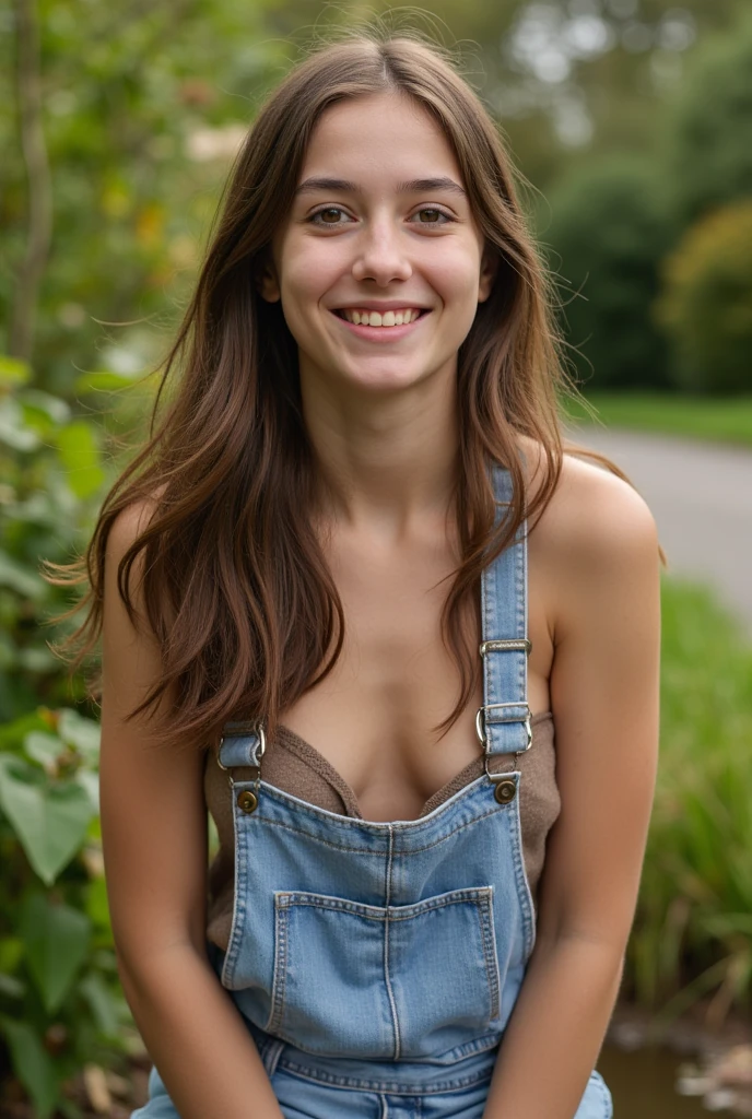 From above, Front view, medium shot, beautiful Russian girl, country girl, curvaceous figure, large breasts, pale skin, long black braid, topless, deep neckline, picking flowers in the field, cloudy day, dim light, dim colors, depth of field,  bokeh