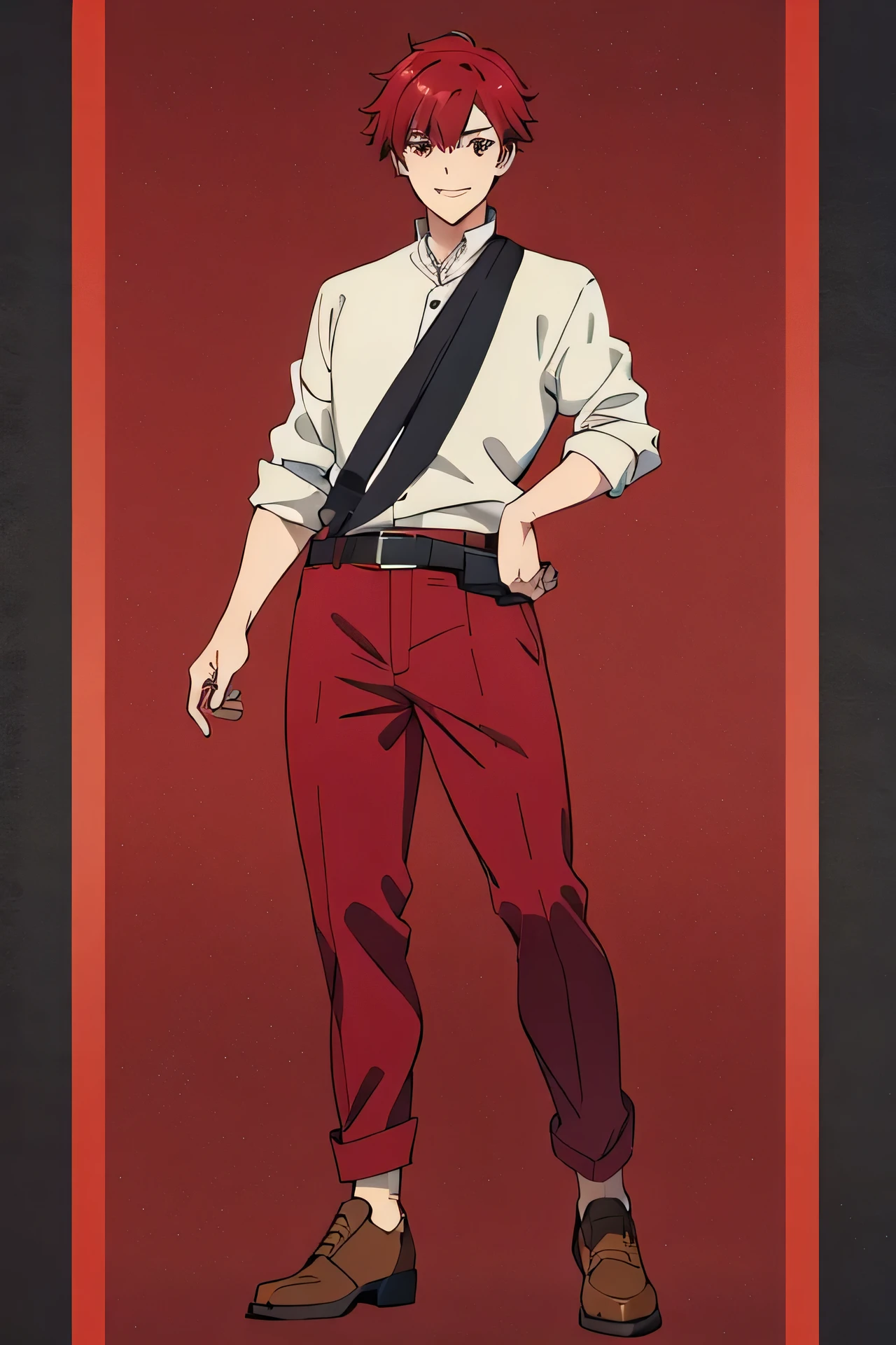 red hair、 boys、smile、Full body illustration、 is cool、 handsome、young