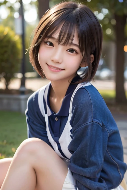 masutepiece, Best Quality, 8K, 15yo student, Teen, Raw photo, absurderes, award winning portrait, Smile, Smile, Solo, Night, neons, Idol face, violaceaess, gardeniass, Delicate girl, Upper body, Digital SLR, Looking at Viewer, Candid, Sophisticated, Thin arms, Professional Lighting, Film grain, chromatic abberation, (Eyes and faces with detailed:1.0), (Bokeh:1.1) , Sailor Uniform , closes mouth , Short hair , Long hair , huge-breasted