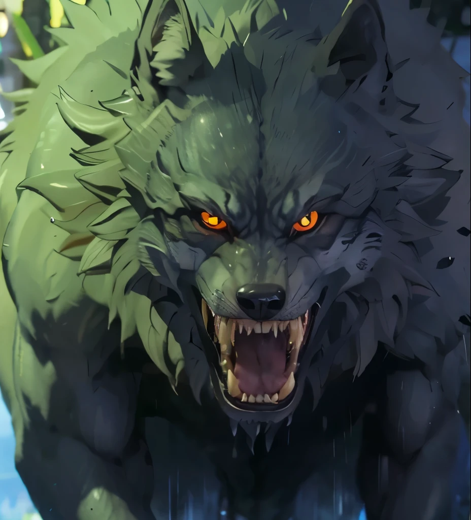 a wolf with red eyes and a dark green face, evangelion beast mode, muscular werewolf, hyper detailed wolf - like face, angry high moral werewolf, in the film, fenrir, great wolf, screenshot from , reincarnated as a slime, growling, werewolf, handsome guy in demon slayer art,