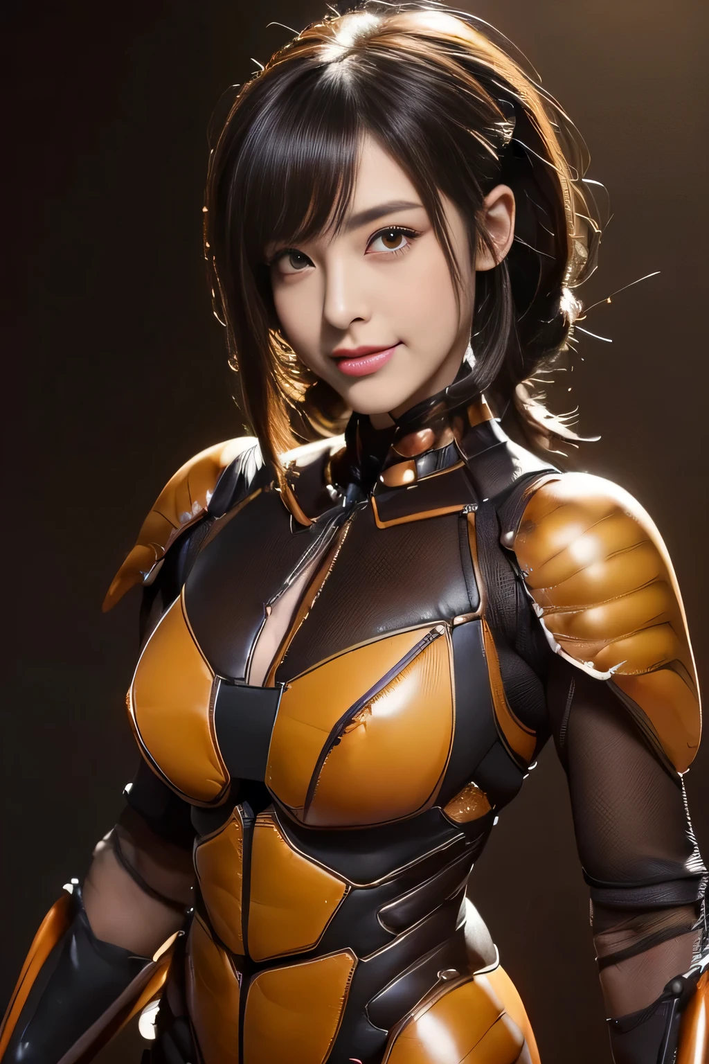 (high resolution,masterpiece,best quality,extremely detailed CG, anime, official art:1.4), realistic, photo, amazing fine details, all intricate, gloss and shiny,awesome many layers, 8k wall paper, 3d, sketch, kawaii, illustration,( solo:1.4), perfect female proportion,villainess, (fusion of dark brown cockroach and lady:1.4), (brown cockroach form lady:1.2), (brown cockroach lady:1.2), (fusion:1.2), (solo:1.4), (evil smile:1.2), muscular, abs, (cockroach brown exoskeleton bio insect suit:1.4), (cockroach brown exoskeleton bio insect armor:1.2), (brown transparency cockroach wing:1.4), (brown cockroach antennae:1.3),