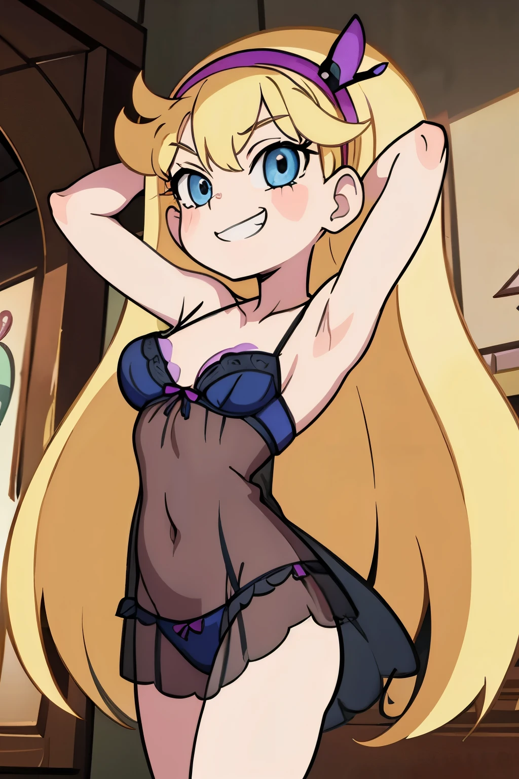 One girl, solo, High resolution, Star Butterfly、Sexy Lingerie、Grin、