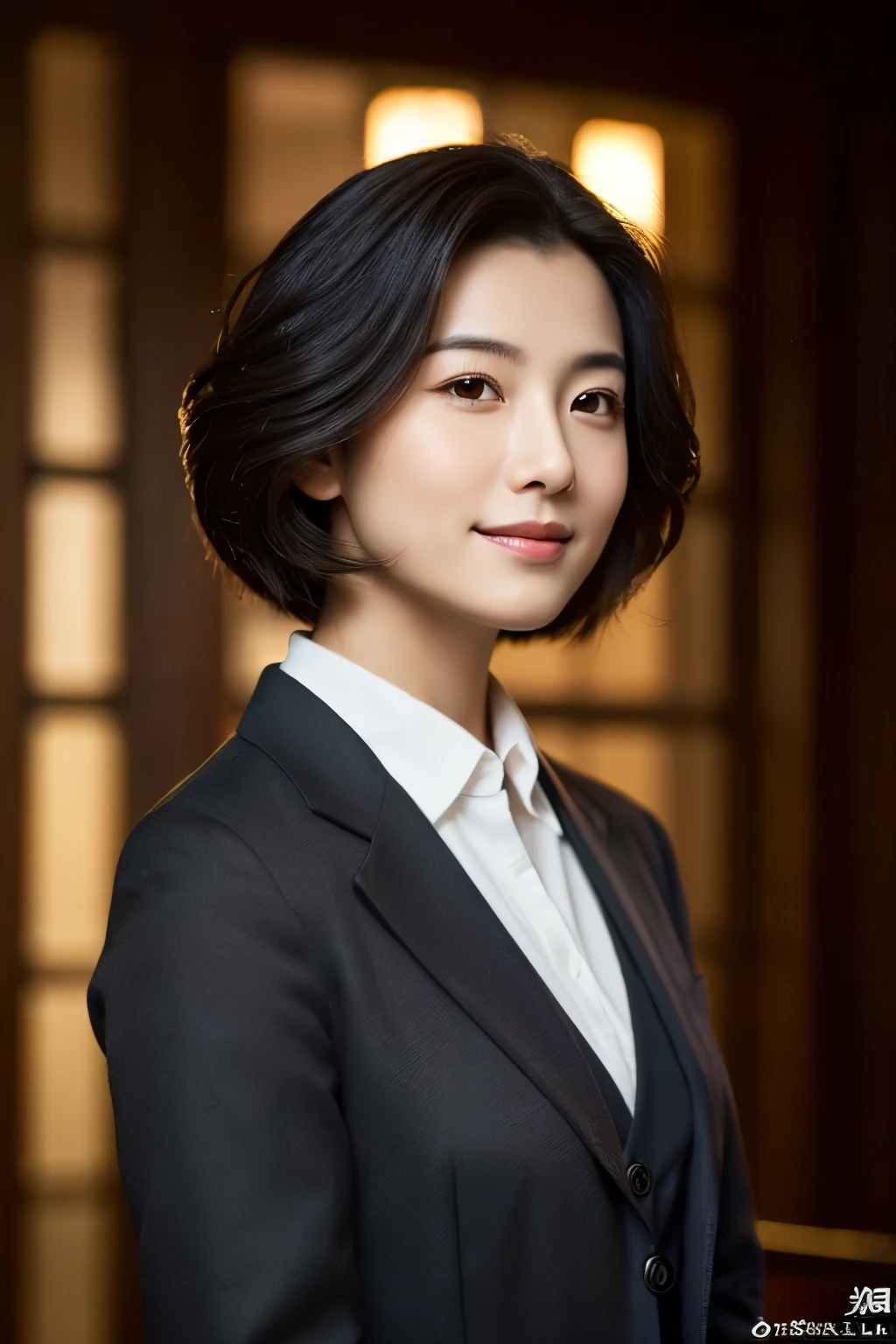  Portrait Photography ，  A handsome young Chinese man  ， 20-year-old head ， Dark brown short hair ， light beard ， Thick eyebrows ，  Deep and expressive eyes  ， nose slightly high ，  Calm and calm spirit  ，  Naturally divided Layered and well-groomed hairstyle  ，  wears a dark suit and black shirt  ， Simple and elegant style ，  The overall image is a bit like a young Liu Dewar  ，   Confident standing   ，  double pockets  ，Smile，  exudes mature confidence  ，  Typical oriental face features  ，  A concise gray gradient background accentuates facial features and three-dimensional details， taken from a flat perspective ，Shallow depth of field，  rich skin details  ， Indoor shooting  ，  Canon EOS R5 camera  ，  Kodak Eka Tar 100 fils  ，Superrealistic ，}  cinematic feel — style raw —s 400—ar 4  :3-v 6  ， women's breast D cup 