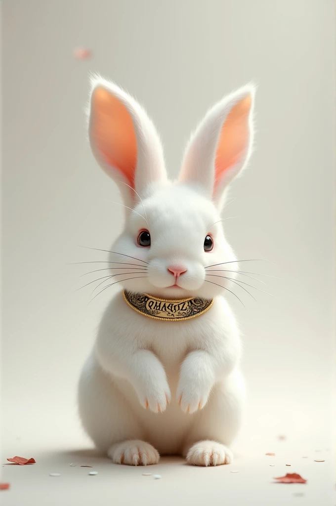 There is a white rabbit on the plan . The rabbit has a collar - SeaArt AI