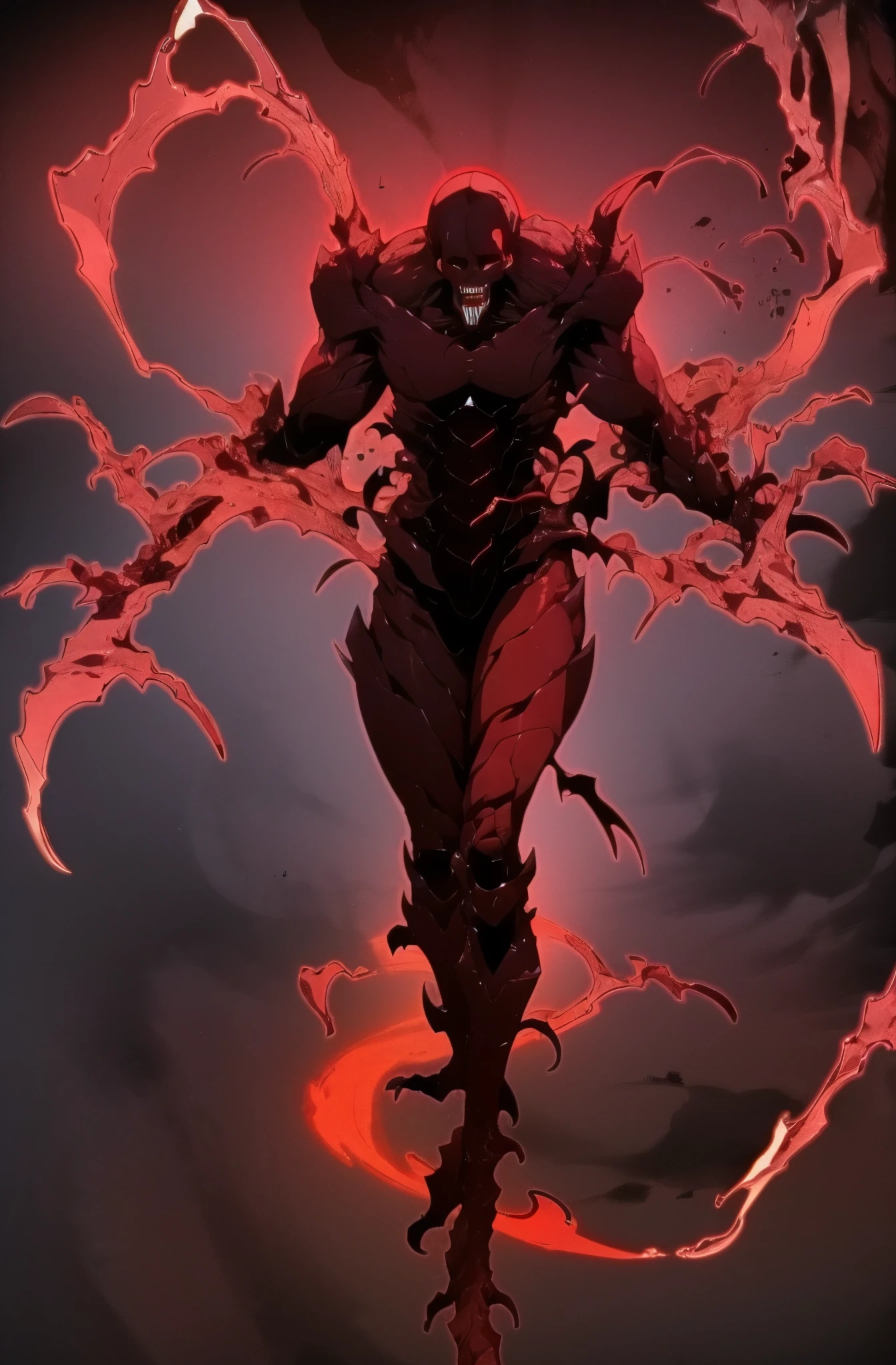 Eldritch abomination, black and red, red flame, black skin, horror, humanoïdes, full body view, un-zoom, highly detailed, white background