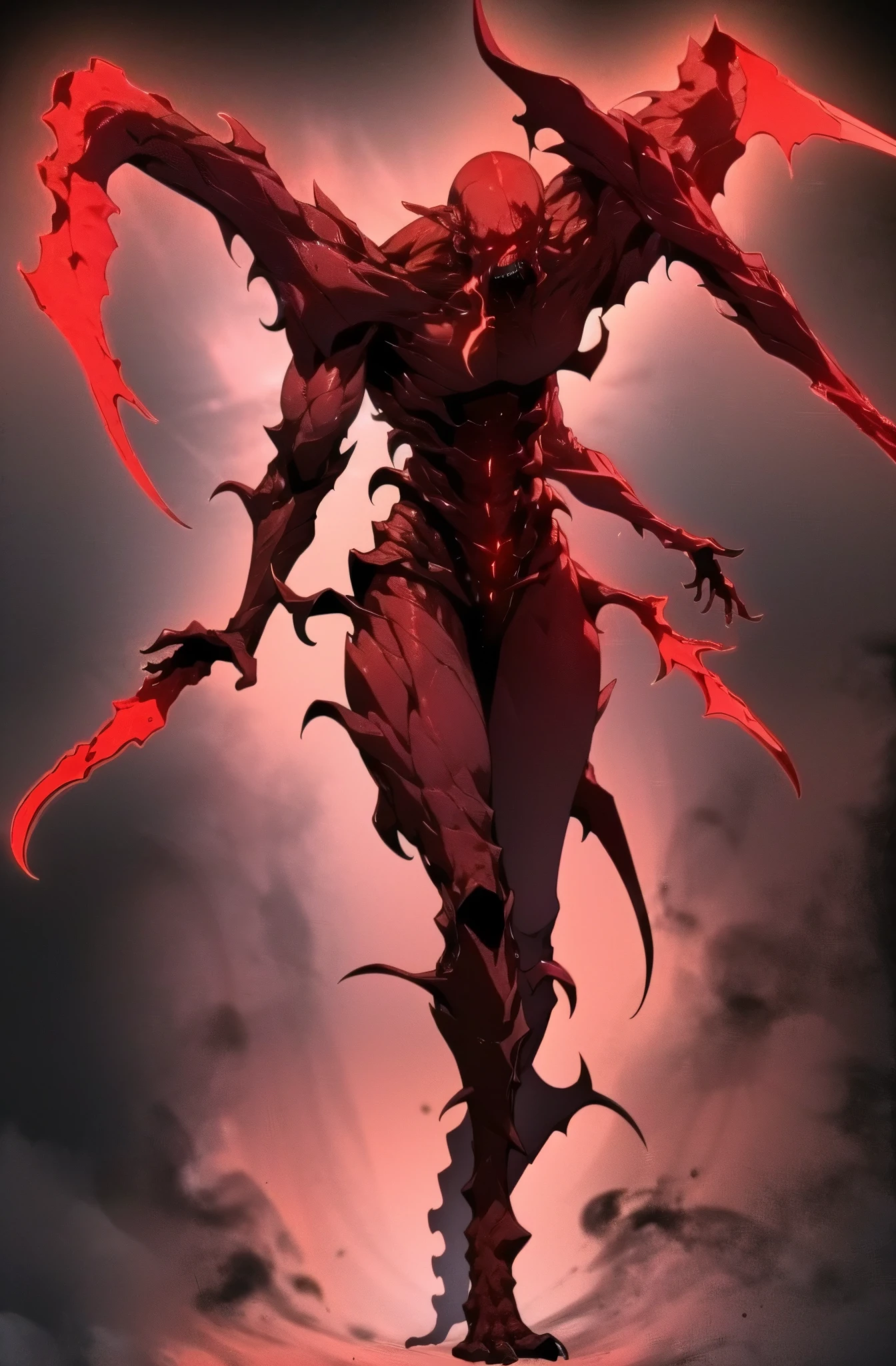 Eldritch abomination, black and red, red flame, black skin, horror, humanoïdes, full body view, un-zoom, highly detailed, white background