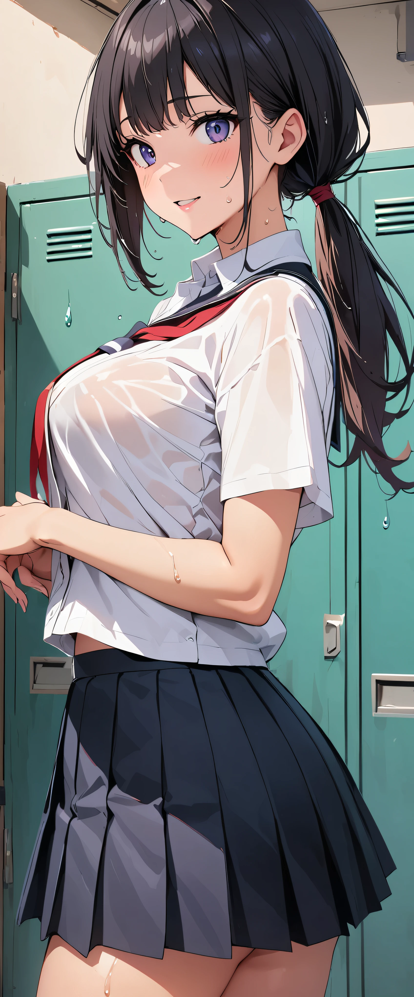 (masterpiece, best quality:1.2), 1girl, solo,standing_split,
Marin Kitagawa, long hair, blonde hair, red eyes, piercing, earrings, ear piercing, stud earrings, black choker, loose necktie, school uniform, white collared shirt, blue skirt, pleated skirt, plaid skirt, wrist scrunchie, long fingernails, pink nails, nail art,