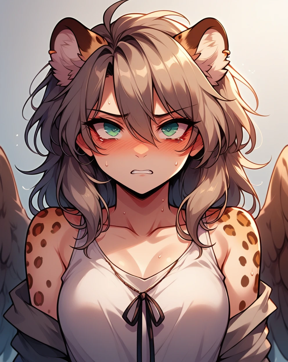 1girl , yellow eyes ,ochre hair,harpian, feathered wings, bird claws, feathers, harpy ears, happy, (high resolution, high detail, best quality), alone, large breasts, sexy, happy