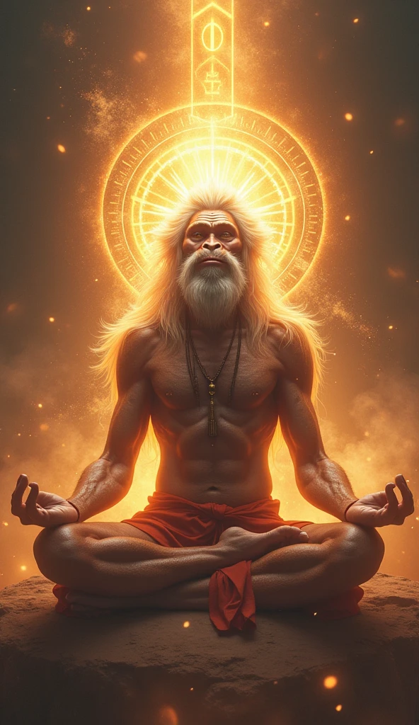 Spiritual yogi having long hair and beard enlightenment with kundali mascular powerful third eye