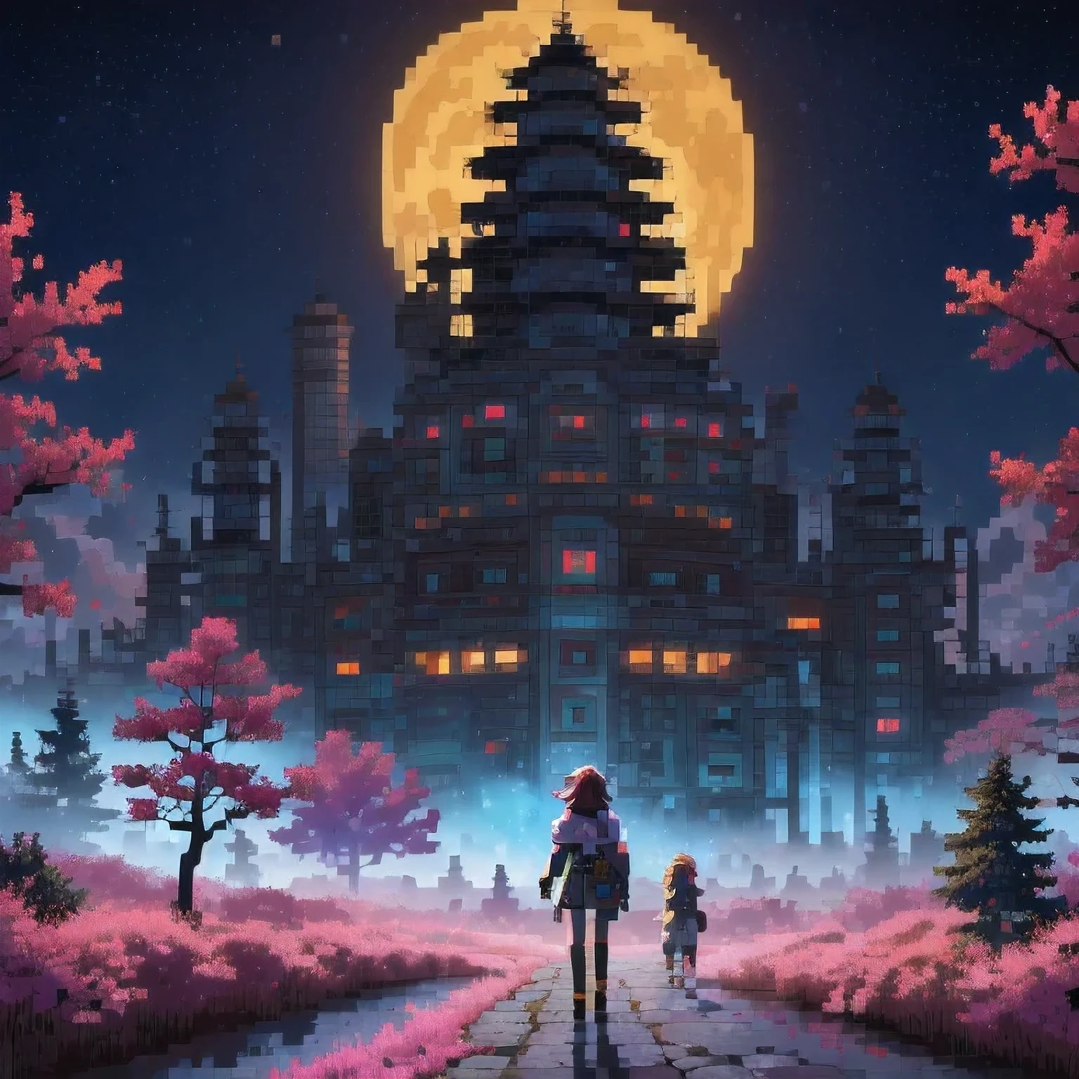 ((紫粉 City : 1.5)), (masterpiece), ( is the best quality: 1.0), ( Ultra High Resolution : 1.0), Detailed illustrations, Detailed Scenery , vibrant colors 紫粉 walking through the city, 8 K, night, Moon Clouds , ((magic, beautiful , Trees: 1.4 )), (( is the best quality, vibrant , 32 k Clear Lighting Effects )).
