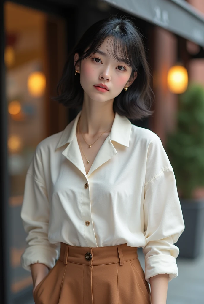 masterpiece、Highest quality、Official Art、Highly Detailed CG Wallpaper in Unity 8K、Like a 、Very delicate and beautiful、Ultra-high resolution、(Photorealistic:1.4)、Golden Hour Lighting、(Upper body)、(プラチナshort hair:1.2)、(Puffy eyes)、Looking at the audience、Facing forward、Detailed face、JK skirt、Walking、corridor、short hair、A sloppy smile