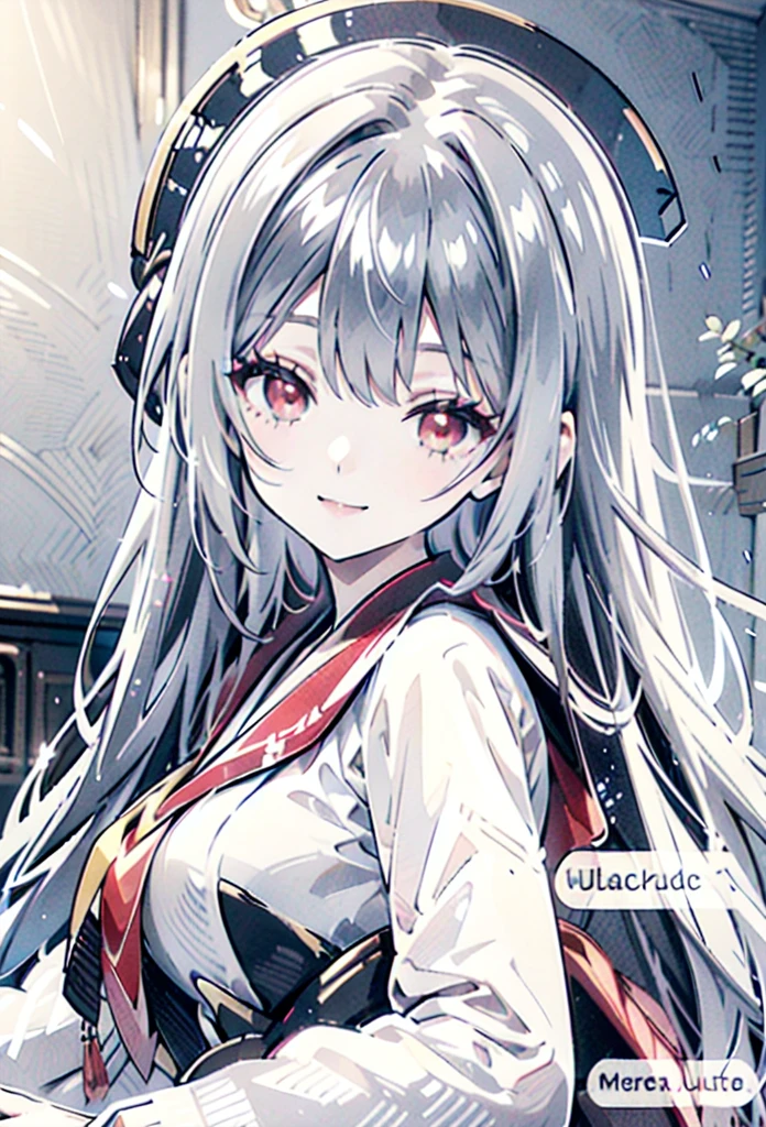 black gothic lolita 　　 black hair long　smile, 
Red eyes,  very long hair,  close your mouth,  accessories with gray hair,  closed eyes, リボンヘア accessories with gray hair,  high definition , accurate,  best quality,  high definition model with a long spear,  textured skin,  Ultra High Definition,  ゴスロリ服