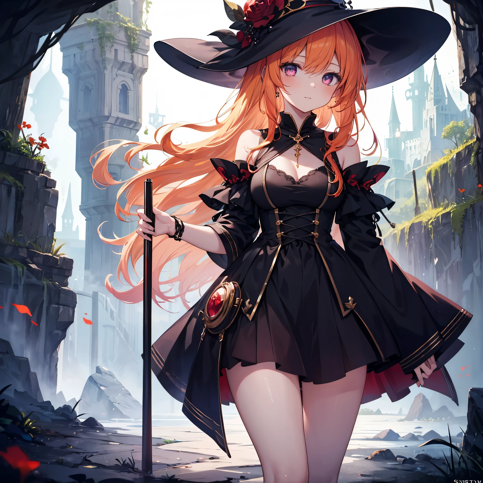 Anime girl in a black dress and hat with a sword - SeaArt AI