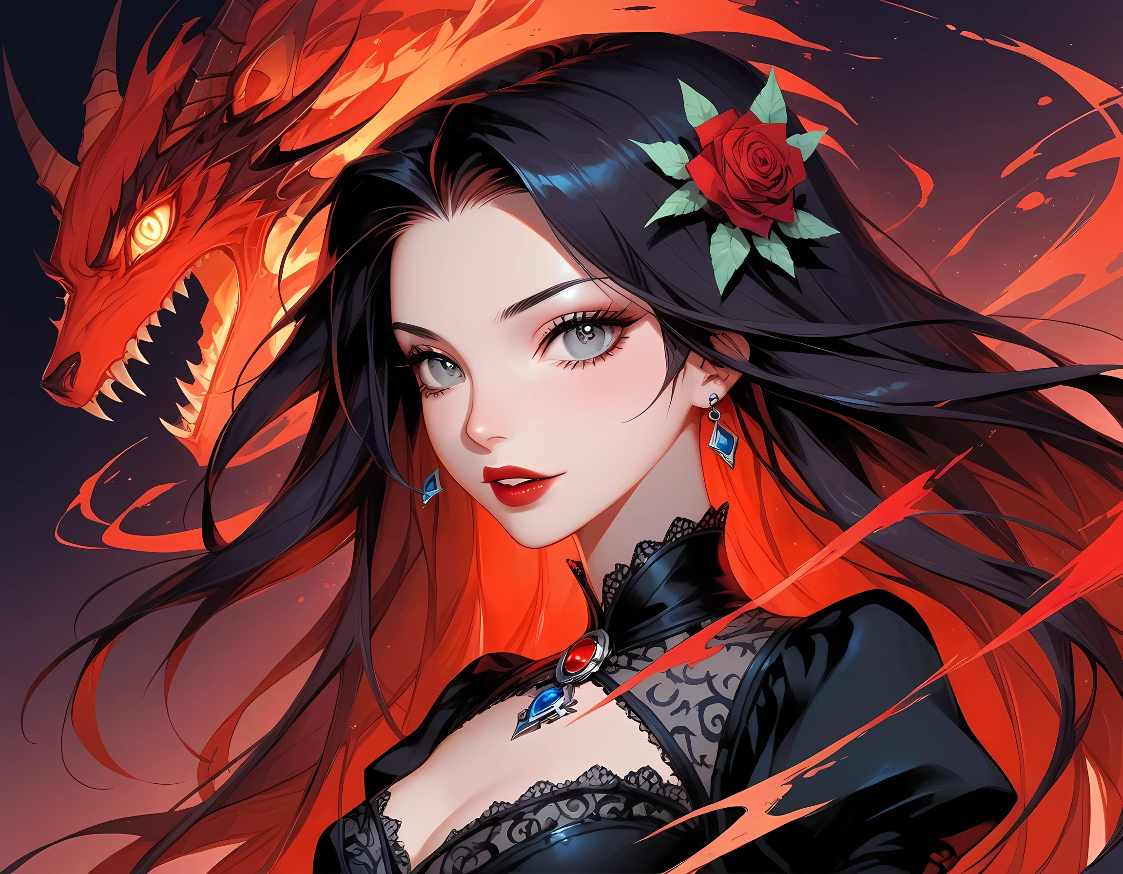 modisn disney, Arafed, Dark fantasy art, fantasy art, goth art, a picture of a female vampire, pale white skin, blond hair, long hair, wavy hair, (glowing grey: 1.3) eyes, she wears a (red: 1.3) red thigh suit, she holds a sword in hand, (ready for battle: 1.4) , the roses are imprinted on the suit (black: 1.4) black roses, high heels, full body shot, dark glamour shot, dark castle, dark, black and color, Dark Art Painting Style, flower dress, manga style