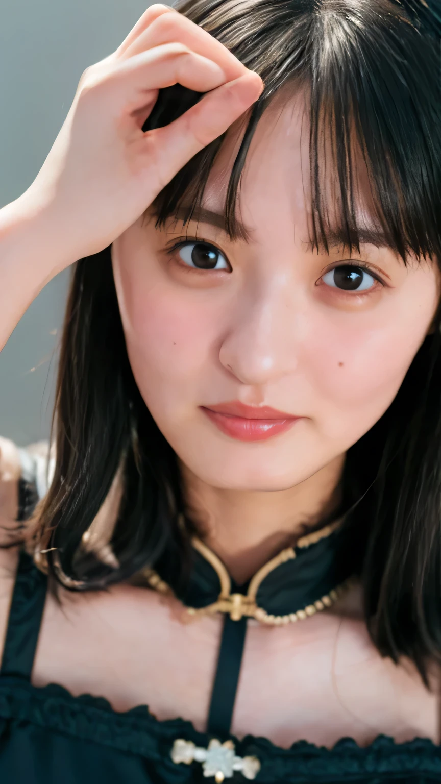 masterpiece, best quality, Illustration, Super detailed, delicate details, high definition , 8k wallpaper, perfect dynamic composition , beautiful detailed eyes, Inside the Galaxy, Portrait of , ****FACING, Chinese clothes, ( Black Hair 1.2), (Big Breasts: 1.1), Clevis, Nice pose, sneer, universe, an 18 year old girl, Nice, (cute: 1.3), (beautiful: 1.5), sexy camera gaze shot, Glancing sideways, glare, Sulky, , nice, boyish , looks sleepy, smile, portrait, gothic makeup ,