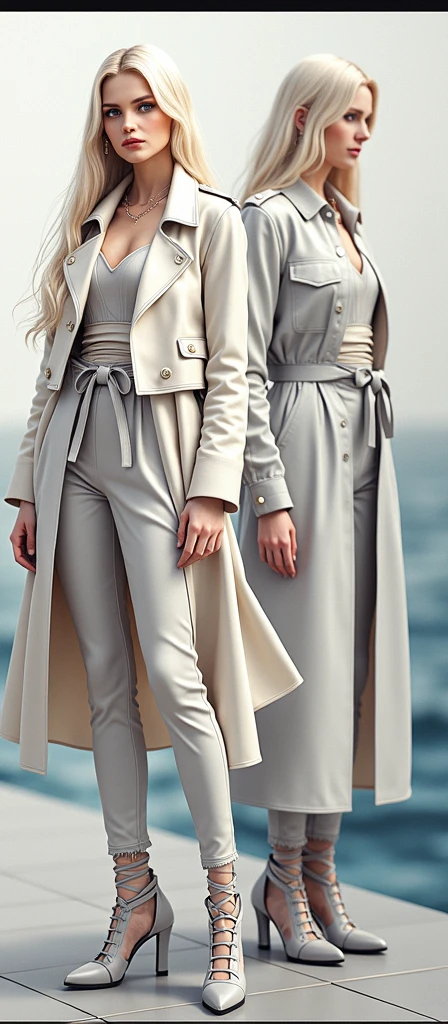 Generate a real version of the outfit that appear in the picture and put it on a youmg croatian woman with long straight light blonde hair, light blue eyes looking to the camera standing in a straight position