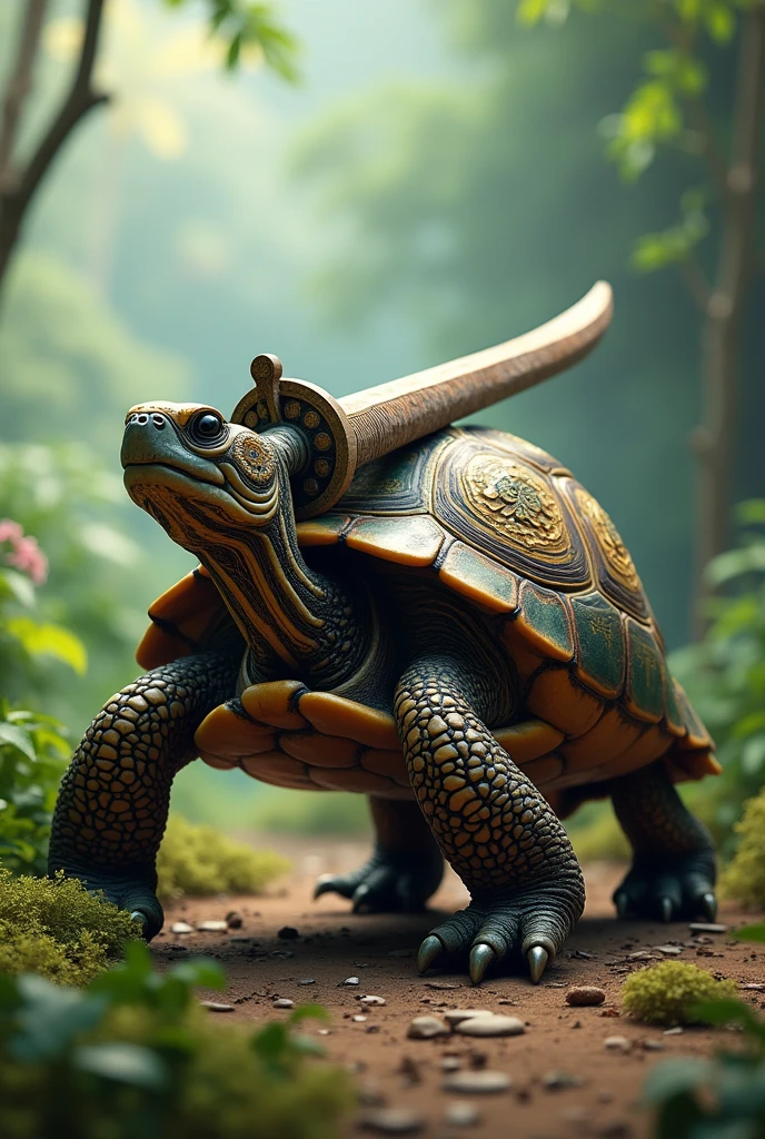 Create an image that I can use to put on my TikTok profile depicting a turtle and Ecuadorian the sword