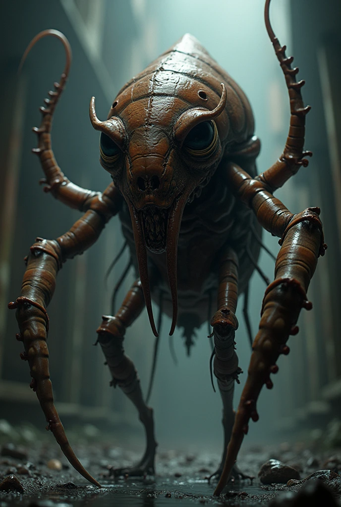 Humanoid monstrous hybrid of a cockroach and an octopus