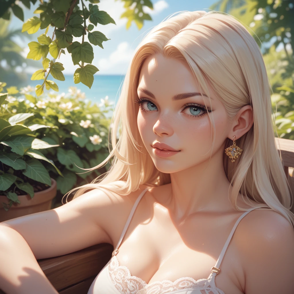 (muste piece, highest quality)((8k)),full body,super detailed,arab girl ,blue eyes,blonde hair,black skin ,photorealistic,dark bronze shiny skin,beautiful female mode,Black woman in white clothes from biblical times,bra set, blue eyes, ,horny, (shiny skin,sweaty skin), she is wet and intimate,in flower pink rose garden, she has a submissive expression, direct eye contact, hyperrealistic, unreal engine 5,Suggested pose, 8K