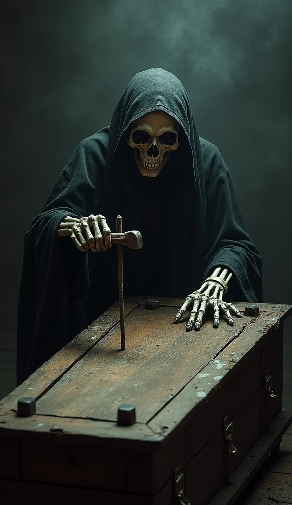 A skull holding a candle lantern in its hand, And on the other a deck of cards 