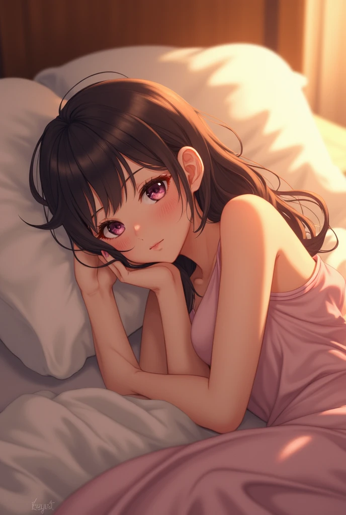1girl in、AS-Adult、In bed、Are sleeping、nightgown、(small tits)、Upper body portrait、