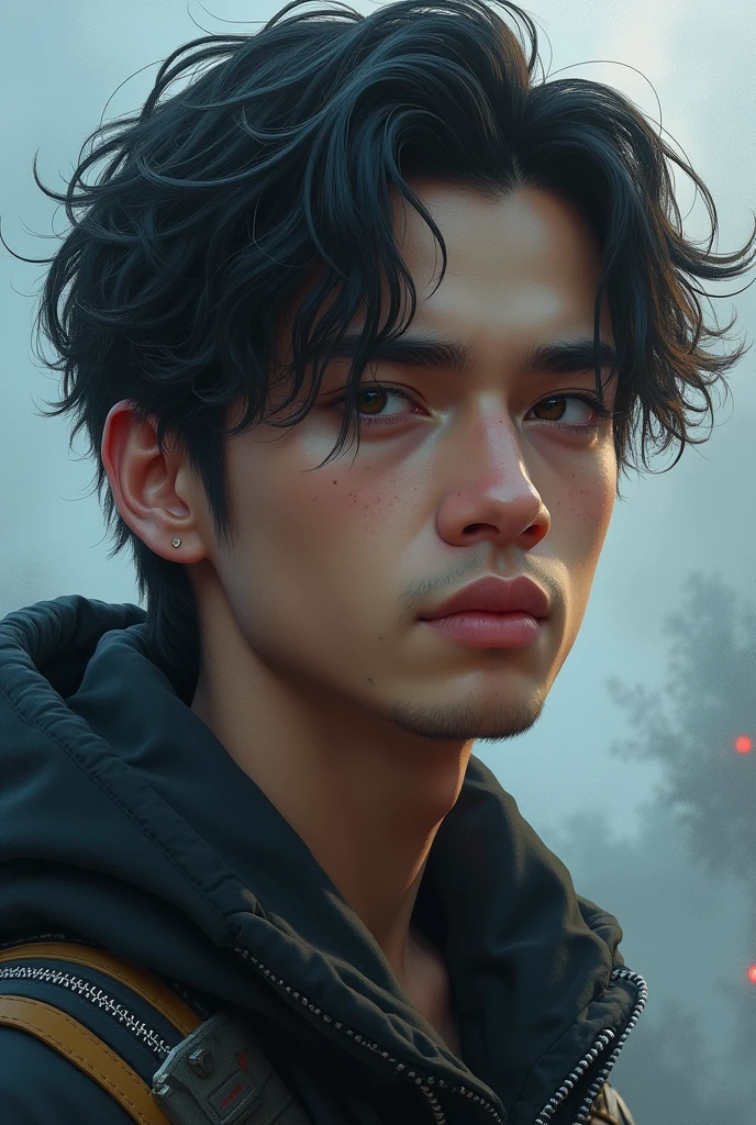 fantadsk2,1boy, masculine, male_focus, digital art by wlop, looking_at_viewer, close up, incredibly detailed, portrait, digital illustration, procreate, watercolor, fan art, foggy cinematic, cyberpunk, skyrim, final fantasy xiv, art by artgerm, wlop, fantadsk2