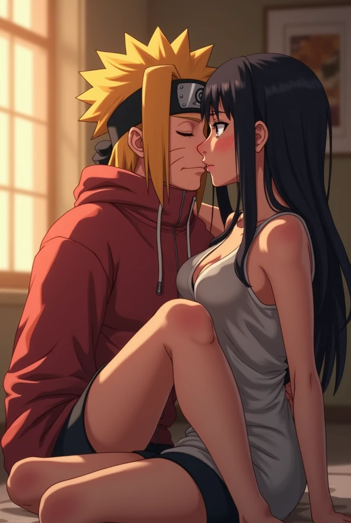 //quality, (masterpiece:1.4), (detailed), ((,best quality,)),//(Naruto uzumaki and Hinata Hyuga from naruto) (Forehead Leaf Village Band from anime Naruto) (Hiperrealict) (naked) (big tits) , (grey eyes) , (hair purple) (clothes showing her intimate part)