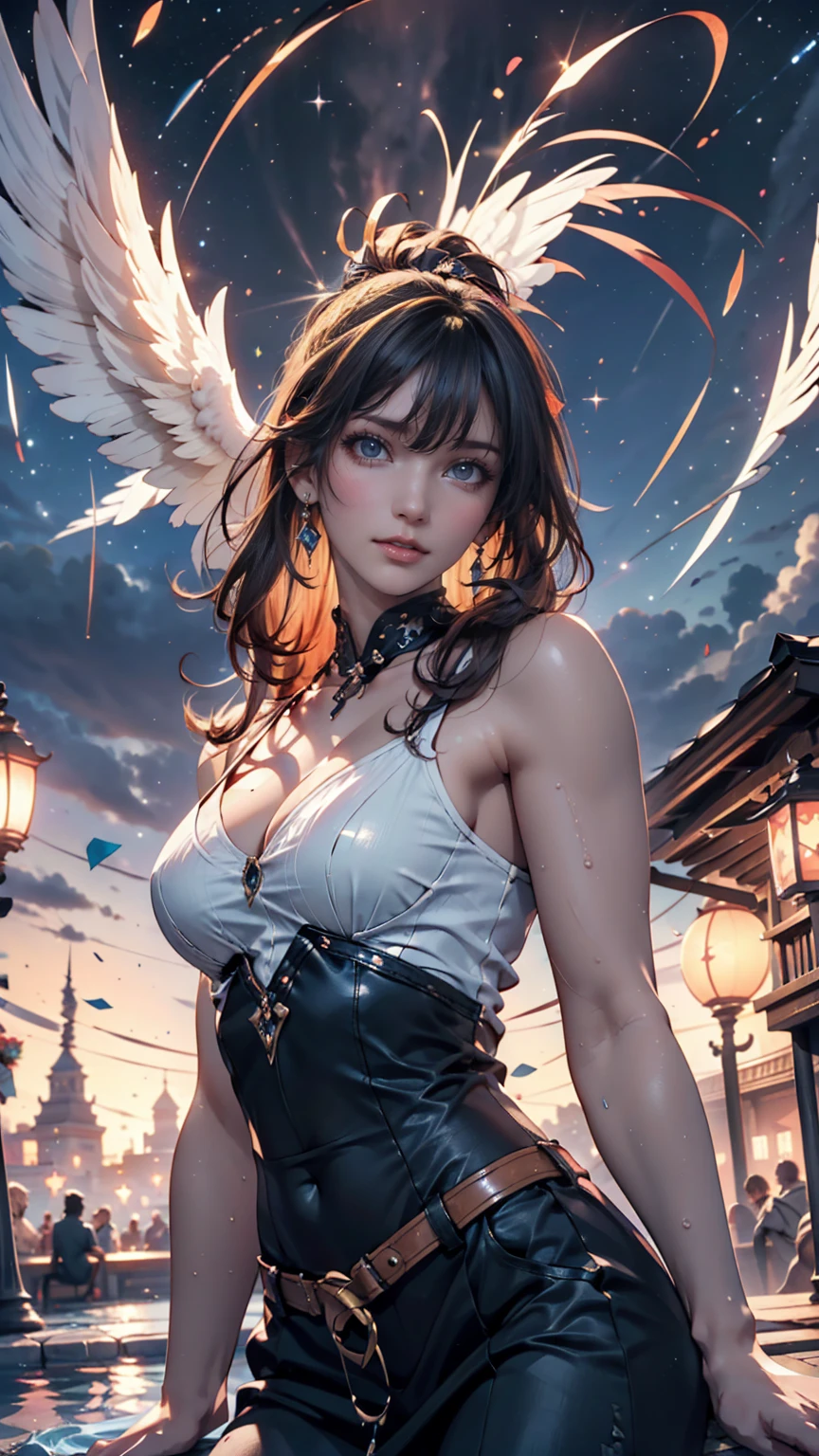 1 girl, eye, close, Beautiful night sky, Meteors, Beyond the Clouds, Surrounded by water, reflection, Wide Angel, Breathtakingly beautiful clouds, Wide-angle, by makoto shinkai, Thomas Kinkade, James Gillard, From holosomnialandscape, High resolution, Volumetric lighting, Ray Tracing, Complex, Attention to detail, Very detailed, Deviant Art, 4K portrait wallpaper,, colorful, Airy, Anime illustration, anime nature wallpapers