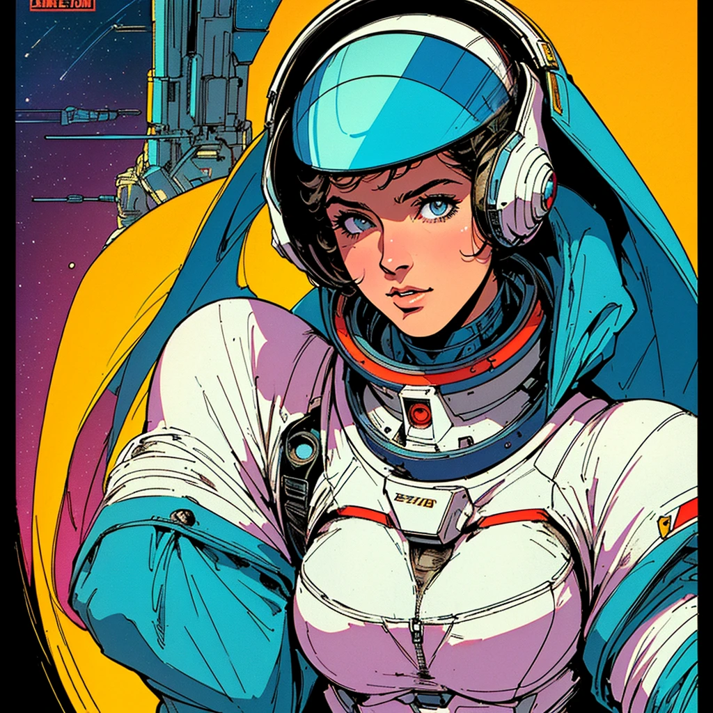 ((( Best Quality Masterpiece ))),(Lonely Goddess),(spacesuit that emphasizes cleavage ),((( 70s and 80s space thriller movie posters))),( American Comics ),((( retro vintage style ))),Overwhelmingly complex depiction,Absolute machine group background, futuristic cyberpunk ,Extremely accurate and delicate depiction,