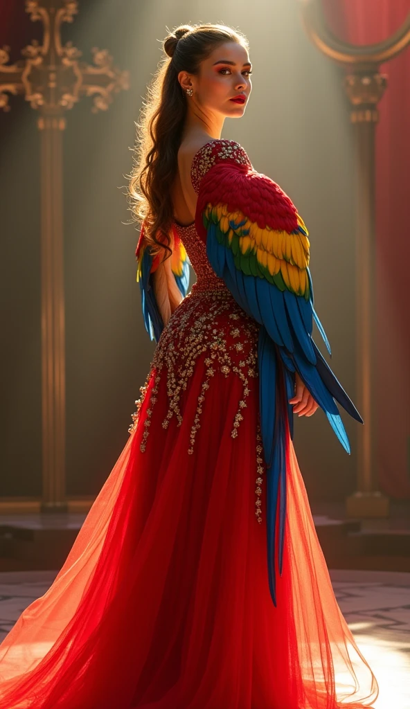 Amber heard,peacock hat,red dress,pink powers,night background
