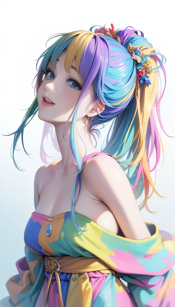 Anime girl with colorful hair and colorful clothes, Rosla's soft vitality, Roslass cartoon vitality, anime style 4 K, beautiful anime portrait, art germ colorful!!!, beautiful anime girl,! dream art germ, anime style digital art, digital animation art, anime art wallpaper 4K, anime art wallpaper 4K, extremely detailed art germ, masterpiece, very detailed,