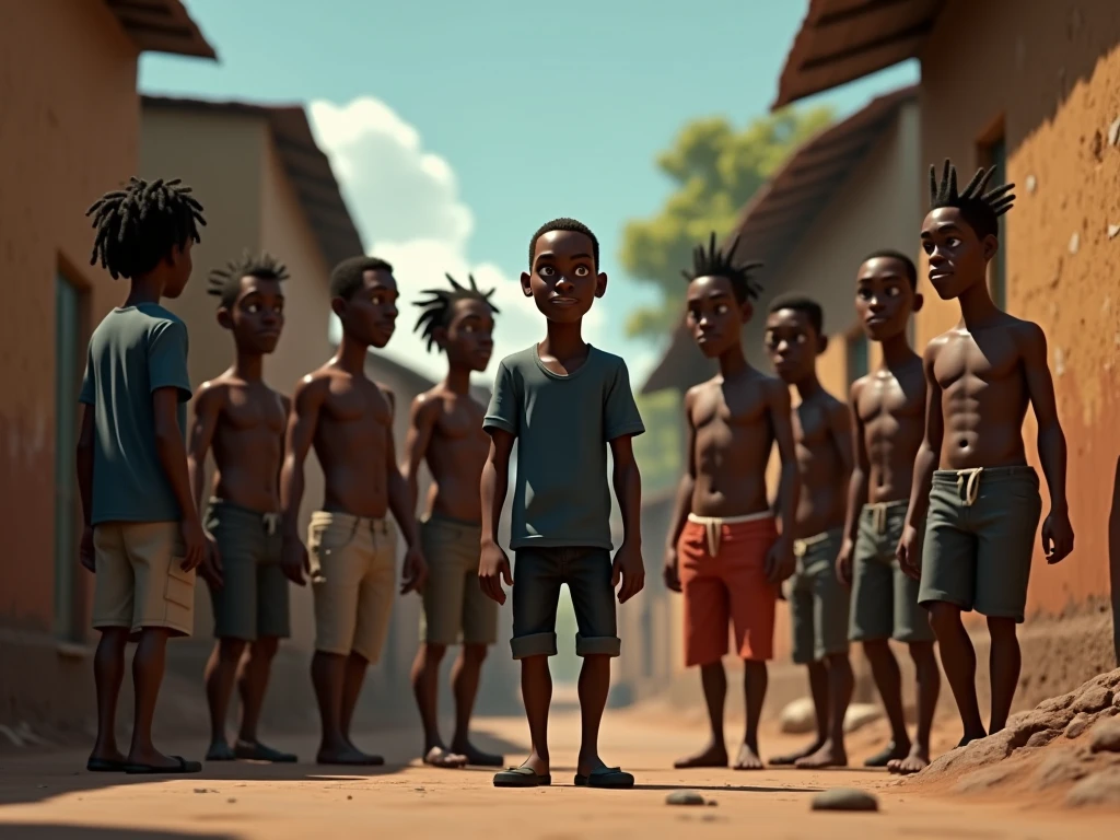  A skinny clotheless African kid with his friends 