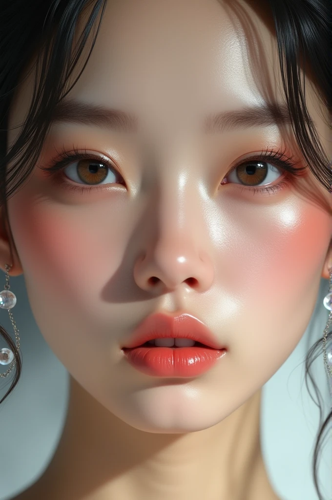 Tabletop, highest quality, shape, Very detailed, finely, High resolution, 8k wallpaper, Perfect dynamic shape, Beautiful and detailed, 、(Brown Hair、Mid-length hair、Bangs are available、Trendy Korean makeup:1.4), Scapula, Glowing Lips,Detailed ears、Genuine, bangs, (Waiting for a kiss、Golden ratio face、plump lower lip、Pink Lips:1.4)、Natural Lip, , (Big Breasts、Accentuate the cleavage:1.4), whole body,Cleavage、((Grey knit hat))、(((Blurred big city in the background)))、(Pink blush on the tip of the nose:1.8)、(Pink blush on cheeks:1.8)、(Smile:1.4)、(Pearl Necklace、Simple pearl earrings:1.4)