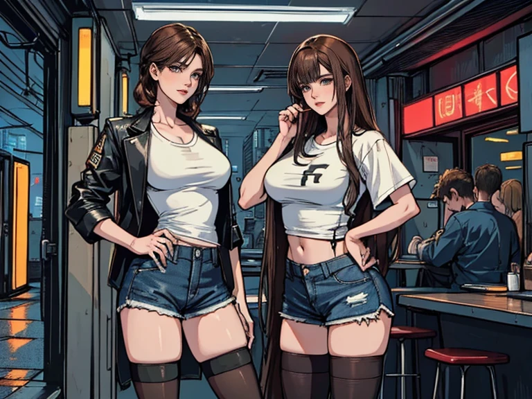 2girl, two girl, evil, blush, lipstick, long hair, medium breast, crazy eyes , outdoors, rooftop, cityscape, building, railing, night, night sky, scenery, city lights, fur trim, mature female, gloves, fur-trimmed coat
jacket, masterpiece,high quality,4k, bare shoulder,belly,crop top,outdoor,cleavage,jeans,casual
dress,street,road,smile, open mouth, (nsfw) not safe for work, holding a gun,handgun, evil expression,
exposed belly, exposed navel, exposed midriff, exposed lower belly, crop top overhang, underboob,
unbuttoned jeans , low rise black jeans, Low rise jeans, Low rise jeans with open fly, navel piercing