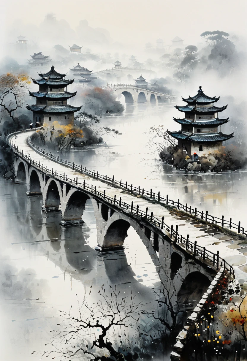 Ancient Bridge in the Fog, by Wu Guanzhong.
best quality, masterpiece, intricate details, ultra-detailed