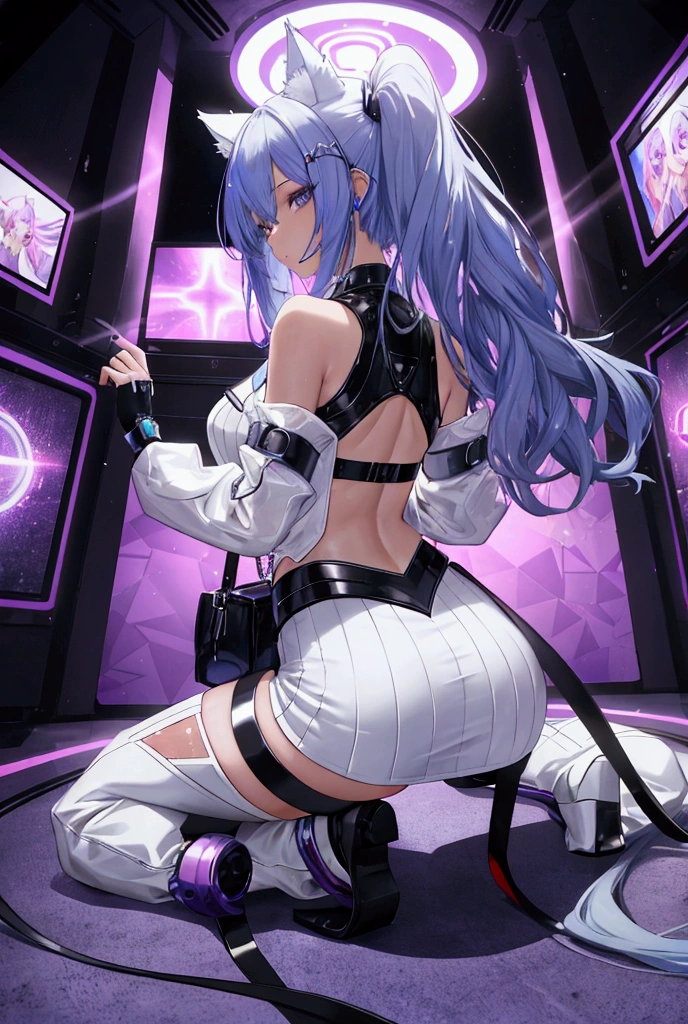 {best quality}, {very aesthetic}, {ultra-detailed}, {best illustration}, nsfw, girl, brown short hair, orgasm, arch  back, heart-shaped pupils, ahegao, open mouth, drool, red cheek, steam, sweat,  cleavage, hard sex, woman on top, hotel suiteAn anime-style character with long twin tails and vibrant turquoise hair, but with a slightly more mature appearance. She is wearing a futuristic outfit with a black skirt, turquoise tie, and arm sleeves. The skirt and top have digital designs. Her face has large, expressive eyes with sparkly highlights and pink heart-shaped highlights in her eyes, making them shimmer. She is also wearing music-related accessories like earphones, a microphone, and a headset. The character is dressed in clothing that does not reveal the body lines, providing a more modest appearance. The background is simple and pastel-colored to make her stand out.