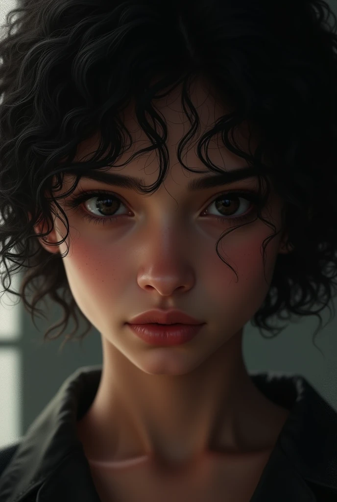 Hyperrealist female portrait by David Hockney and Alphonse Mucha, fantasy art, photorealistic, dynamic lighting, art station, poster, volume lighting, highly detailed face, 4K, award-winning, (Dark: 1.6), One Girl, In the Dark, Deep Shadows, Low Key, Portrait, (Bikini: 1.4), Short hair, black hair, peeling this