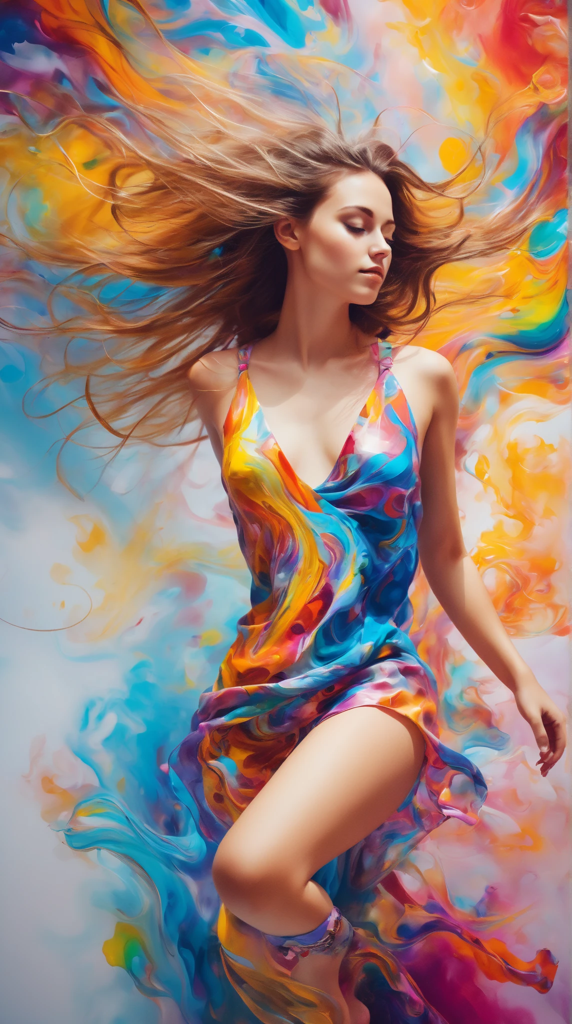 Abstract　Artistic　whole body　Girl　oil color　colorful  background　Bright colors artists drawing　Blur　high quality magical dreamy wonder breathtaking fascinating piece of art