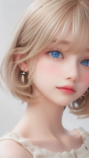 (( Software : 1.4)), (( detailed face , Professional photography)), (( Software , super short hair , side locks - hair , Blonde, big, clear sky blue eyes, earrings for a woman alone, 1 girl)), ultra high resolution, (Realistic: 1.4), RAW Photos, best quality, (PhotoRealistic Stick), concentrated, Soft light, (()), (( (Young Face))), (surface), ( depth of field), masterpiece, (Realistic), woman, bangs, (( 1 girl))