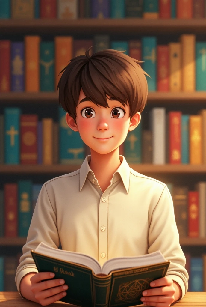 Boy who loves Jesus prays and reads the Bible. The boy is small, He's a ???. A menina tem apenas 5 anos de idade. A menina tem a pele marrom, olhos pretos, grandes e brilhantes. A menina tem cabelos longos e encaracolados. The boy is happy. The boy embraces the Books. The boy has traits, detalhes africanos. The boy is brown hair,