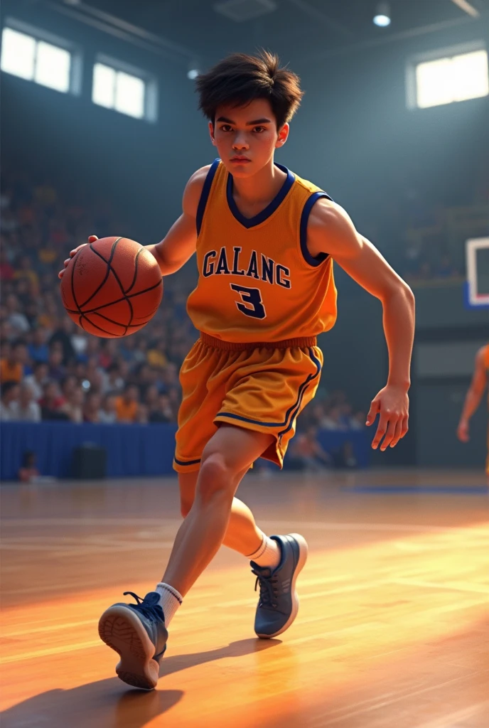 Handsome brunette ??? basketball player with number letter A and number 14