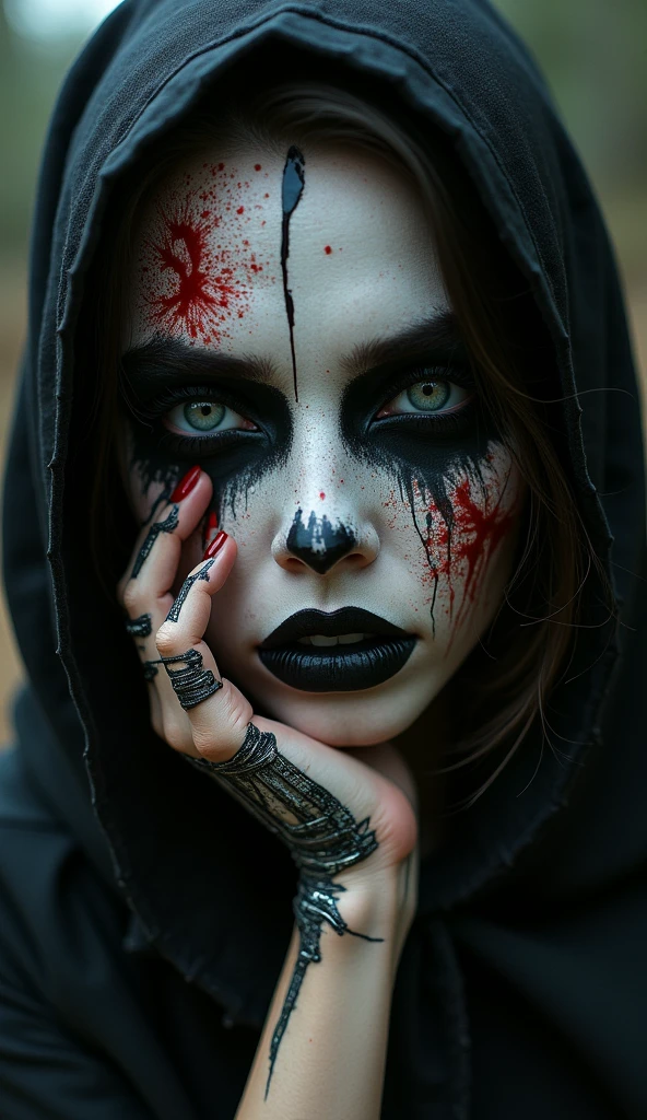 Portrait of the Grim Reaper with white eyes, high chaos, dark atmosphere, intricate details, by Johan Grenier style, Alyssa Monks style