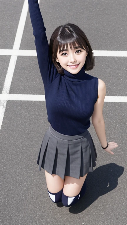 pixel perfect, Perfect in every detail, alone, 1 girl, Saten Ruiko, medium breasts,wave hair,turtleneck,,mini skirt,smile,stylish pose,stylish angle,looking at the viewer,in the center of the image,alone,